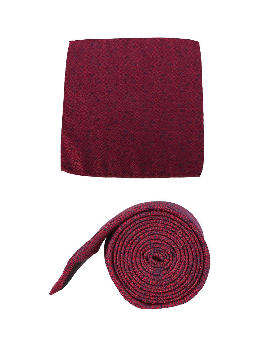 maroon cotton tie with pocketsqaure - 15737836 - Zoom Image - 2