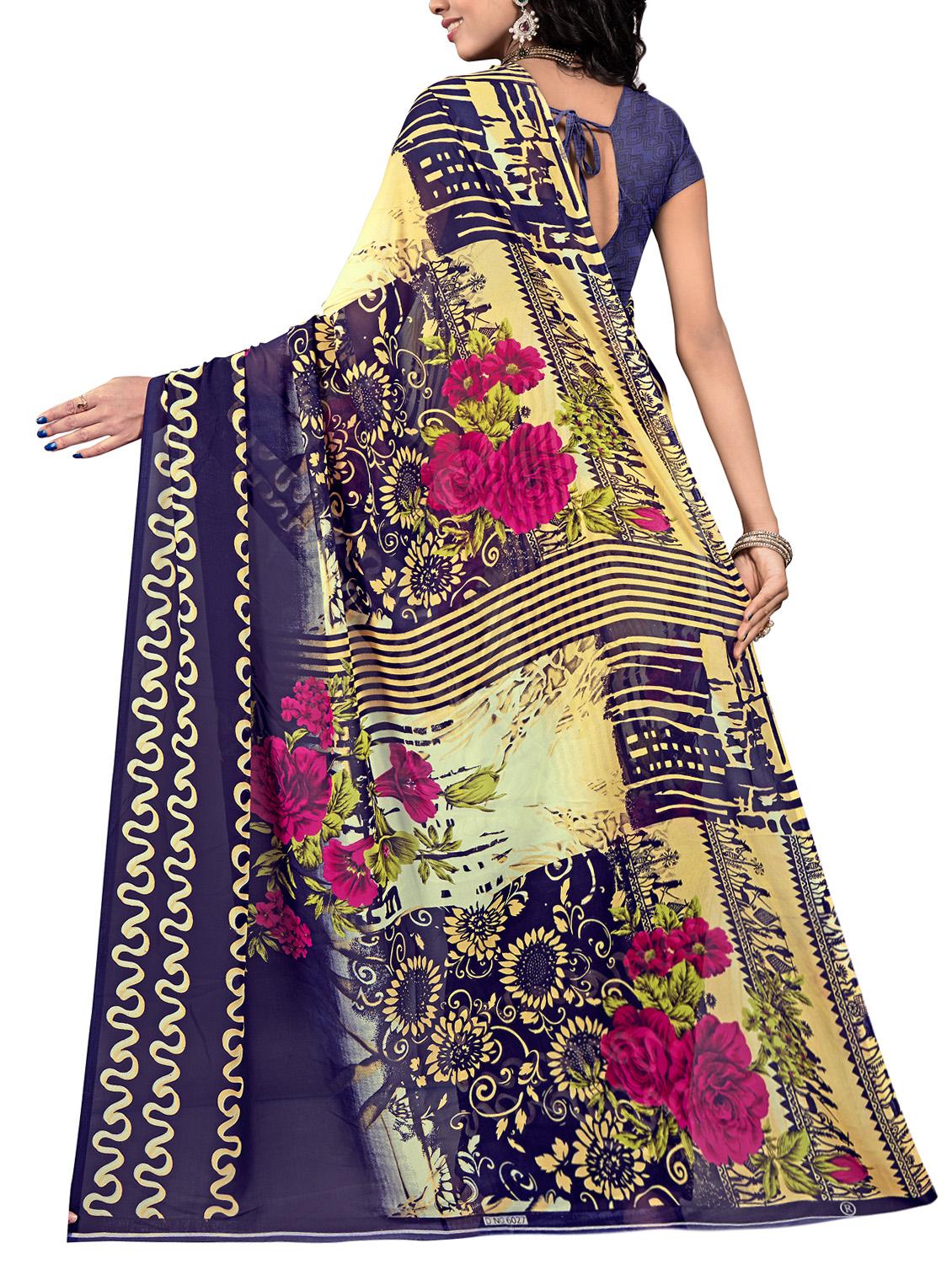 floral printed saree with blouse - 15737909 - Zoom Image - 2