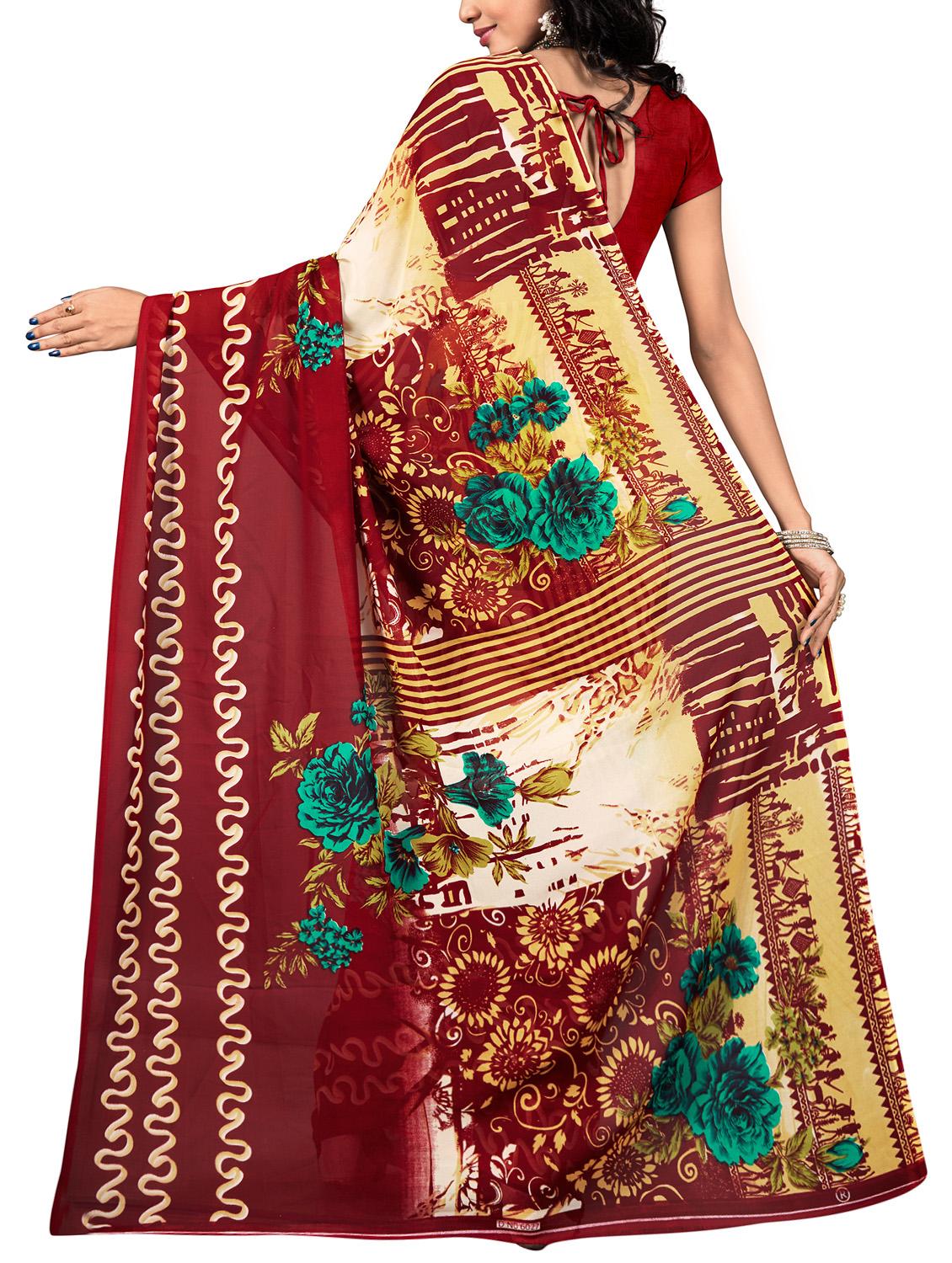 floral printed saree with blouse - 15737910 - Zoom Image - 2