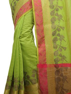 conversational zari border banarasi saree with blouse - 15737951 - Standard Image - 2