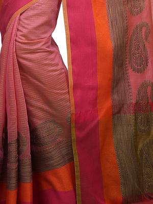 paisley zari border banarasi saree with blouse - 15737958 - Standard Image - 2