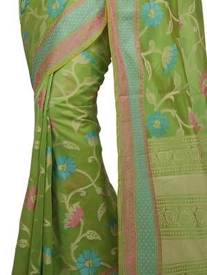 floral zari motif banarasi saree with blouse - 15737959 - Standard Image - 2