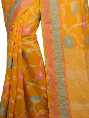 floral zari motif banarasi saree with blouse - 15737961 - Standard Image - 2