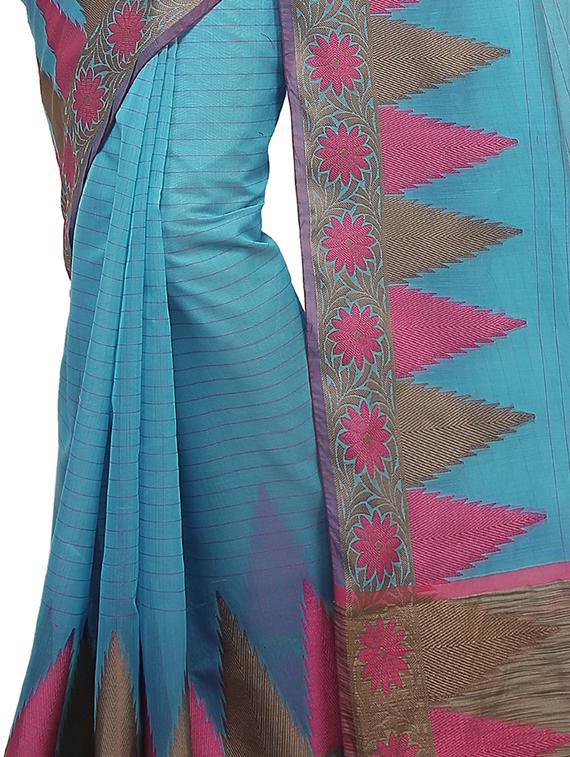 temple zari border banarasi saree with blouse - 15738016 - Zoom Image - 2