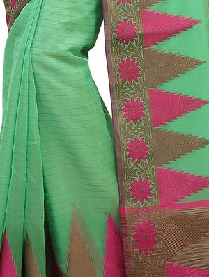 temple zari border banarasi saree with blouse - 15738018 - Standard Image - 2