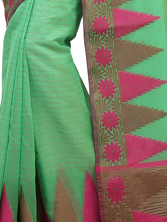 temple zari border banarasi saree with blouse - 15738018 - Zoom Image - 2