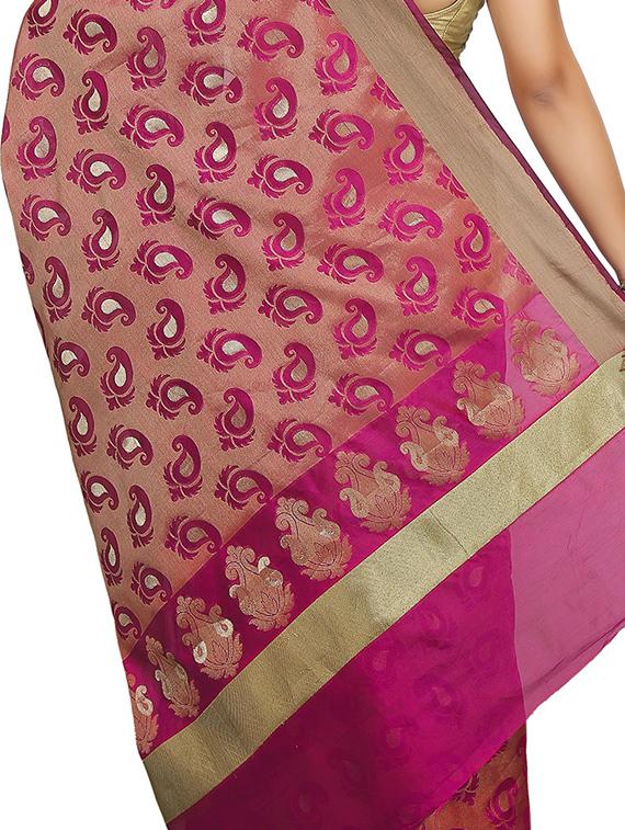 paisley zari motif banarasi saree with blouse - 15738027 - Zoom Image - 2