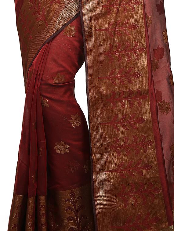 floral zari motif banarasi saree with blouse - 15738050 - Zoom Image - 2