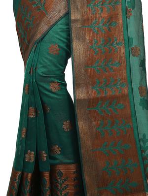 floral zari motif banarasi saree with blouse - 15738051 - Standard Image - 2