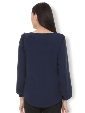 frill trim tie up neck top - 15738079 - Standard Image - 2