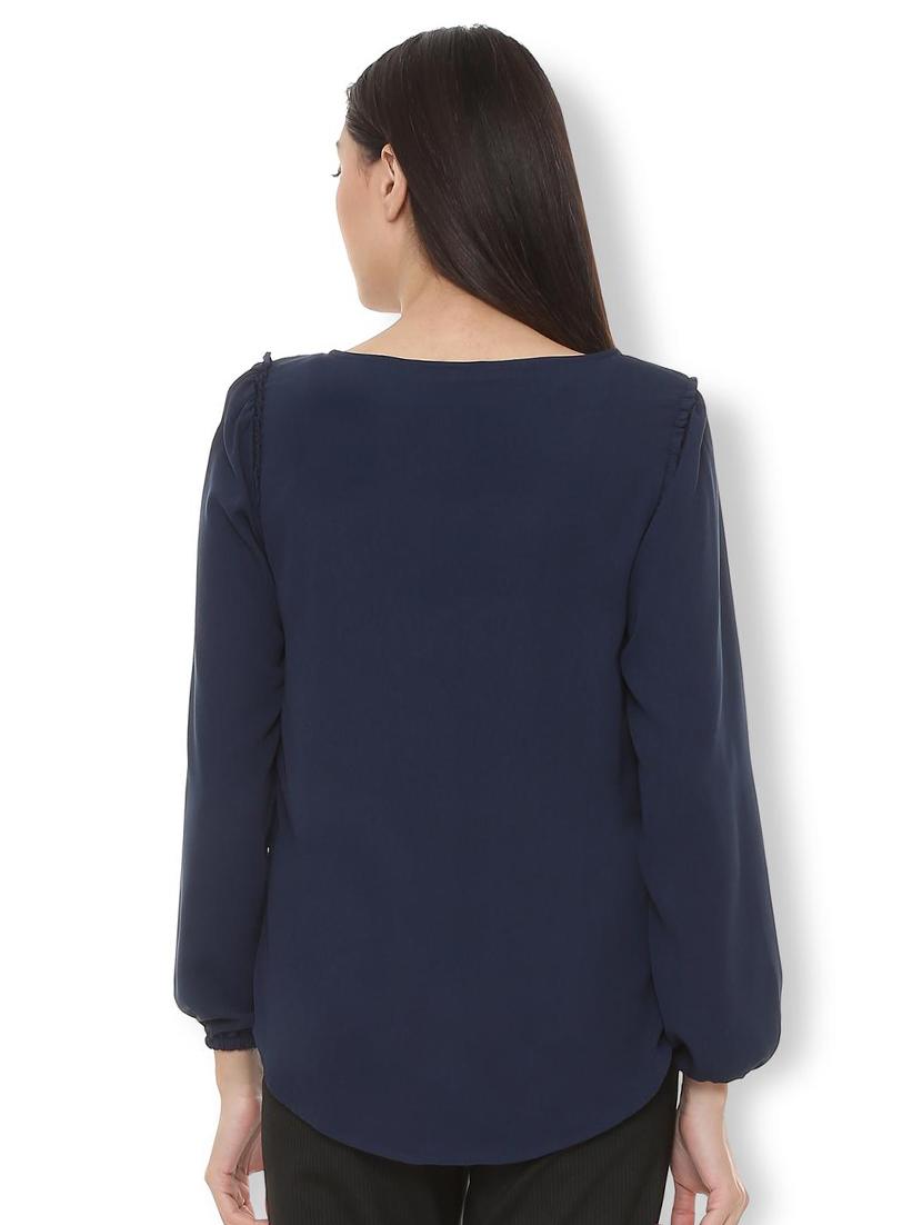 frill trim tie up neck top - 15738079 - Zoom Image - 2