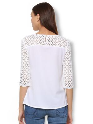 lace paneled round neck top - 15738080 - Standard Image - 2