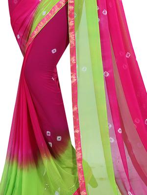 contrast border bandhani saree with blouse - 15738390 - Standard Image - 2