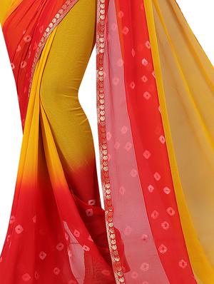 contrast border bandhani saree with blouse - 15738392 - Standard Image - 2