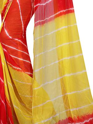 contrast shades leheriya saree with blouse - 15738400 - Standard Image - 2