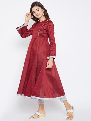 Soild anarkali kurta - 15738758 - Standard Image - 2