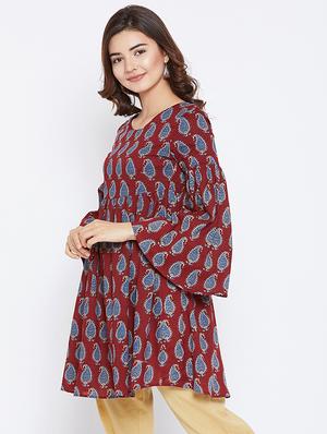 Printed bell sleeves kurti - 15738769 - Standard Image - 2
