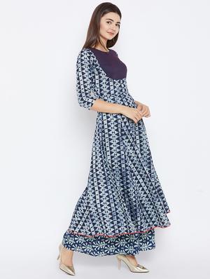 Flared indigo kurta - 15738780 - Standard Image - 2