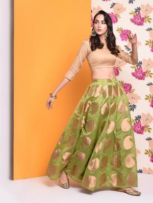 Chanderi crop top with self-design flared palazzo set - 15741204 - Standard Image - 2
