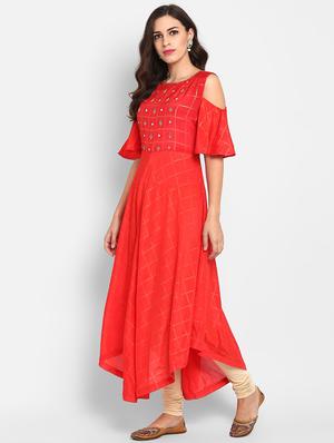 Cold shoulder asymmetric kurta - 15742829 - Standard Image - 2