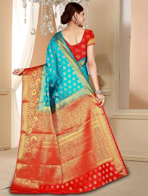 floral zari motif banarasi saree with blouse - 15743802 - Standard Image - 2