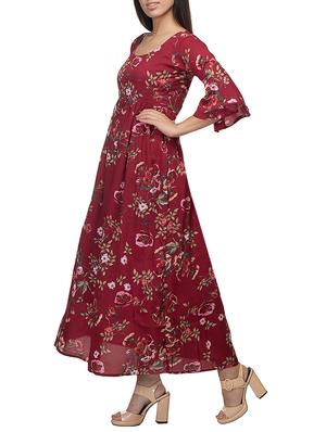 flute sleeved floral pleated dress - 15744951 - Standard Image - 2