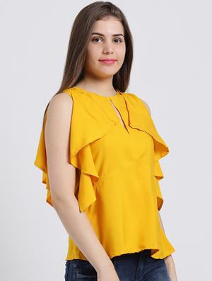 keyhole neck ruffled top - 15747127 - Standard Image - 2