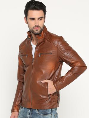 brown leather biker jacket - 15747192 - Standard Image - 2