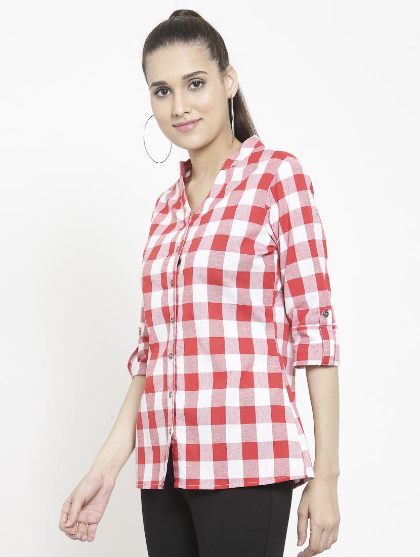 mandarin collar checkered shirt - 15747211 - Zoom Image - 2