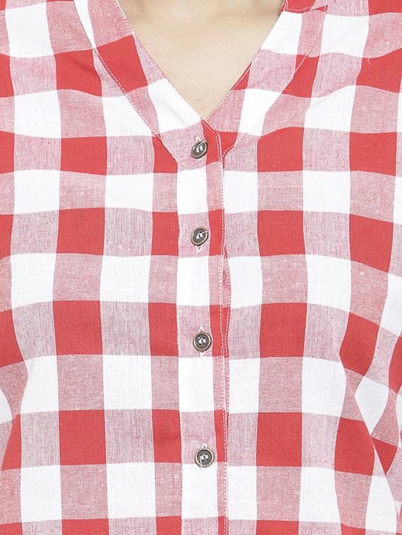 mandarin collar checkered shirt - 15747211 - Zoom Image - 5