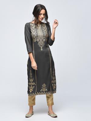 Foil print straight kurta - 15748442 - Standard Image - 2