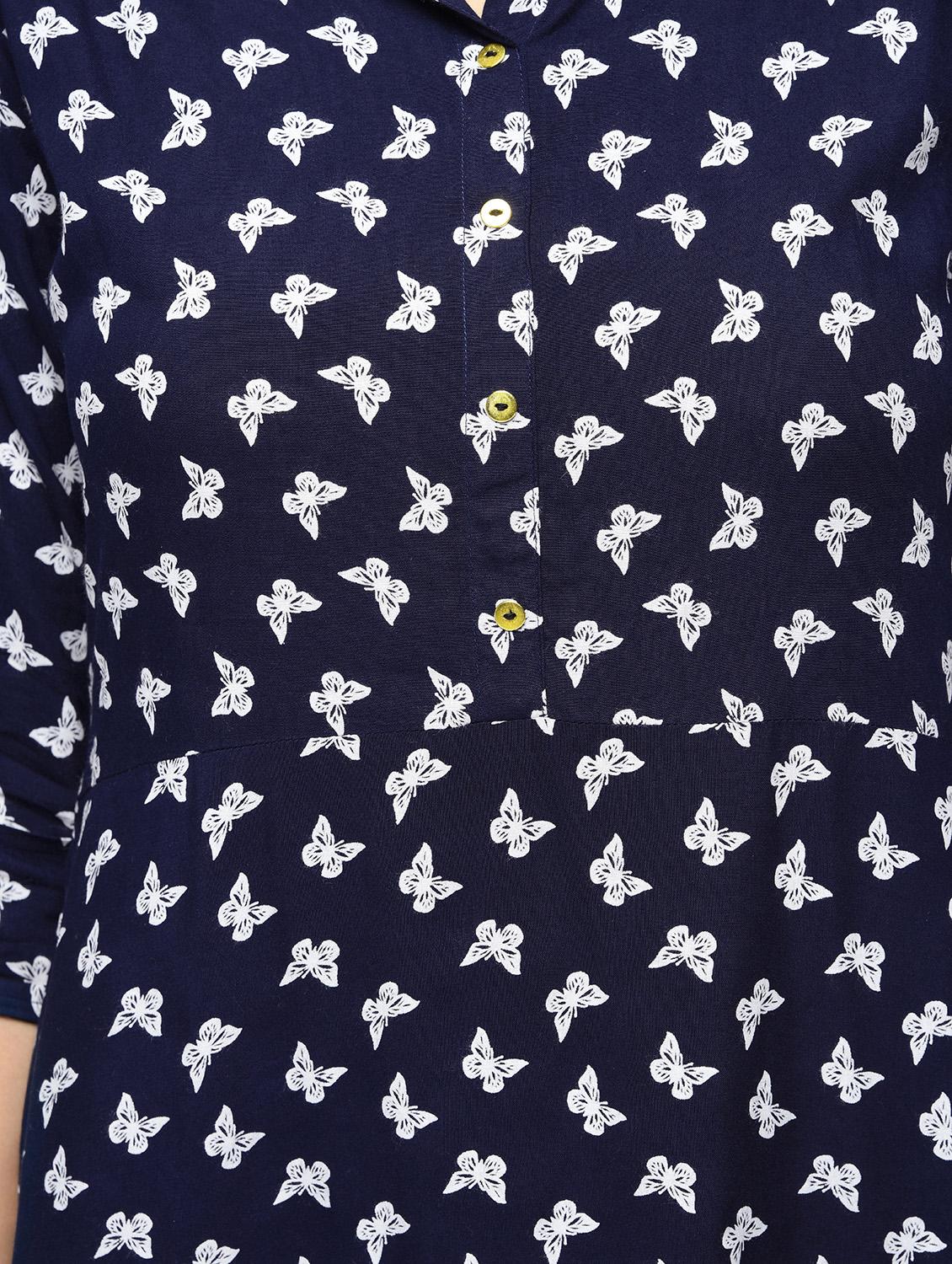 button detail butterfly print flared dress - 15748450 - Zoom Image - 5