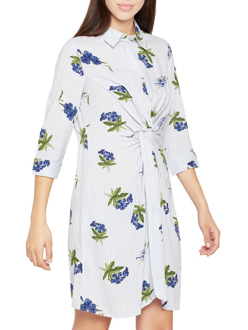 twist detail floral striped shirt dress - 15748731 - Zoom Image - 2