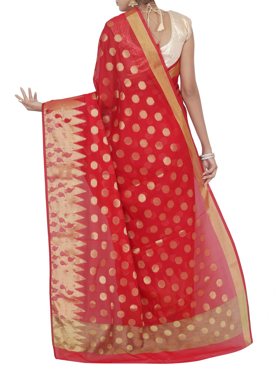 zari temple border chanderi saree with blouse - 15750996 - Zoom Image - 2