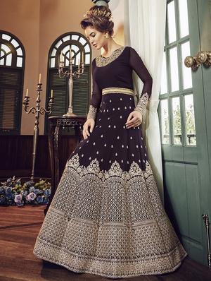 embroidered semi-stitched anarkali suit - 15754545 - Standard Image - 2