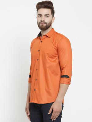 solid orange casual shirt - 15755125 - Standard Image - 2
