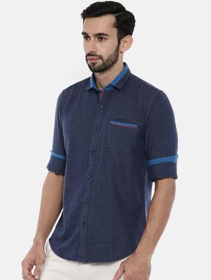 navy blue solid casual shirt - 15756607 - Standard Image - 2