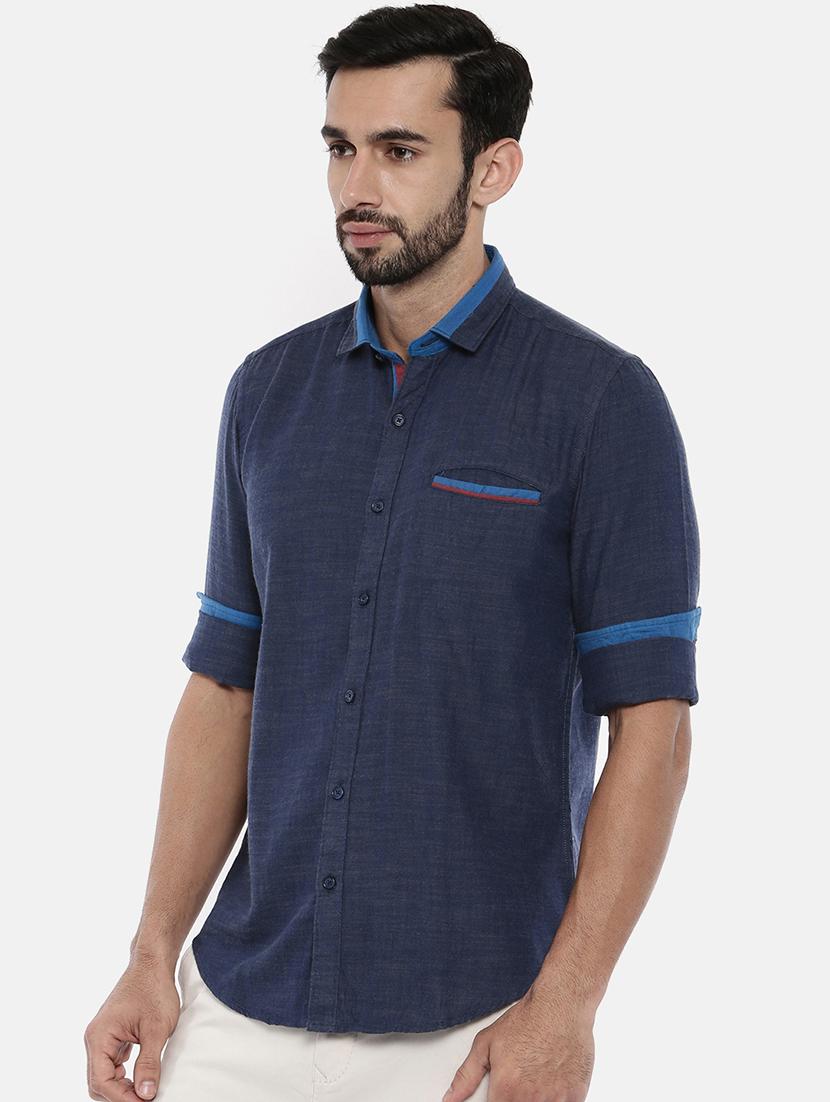 navy blue solid casual shirt - 15756607 - Zoom Image - 2