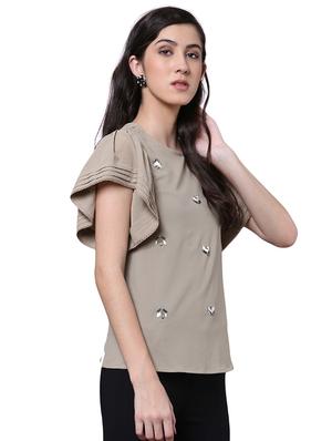 pin-tucked sleeve embellished top - 15756908 - Standard Image - 2