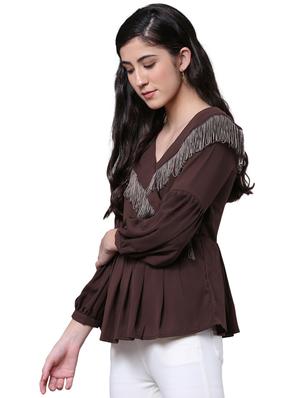fringed lace pleated wrap top - 15756910 - Standard Image - 2