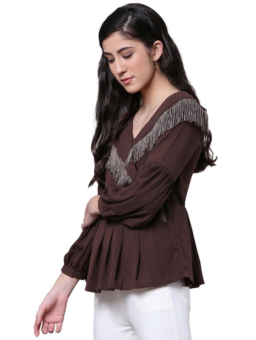 fringed lace pleated wrap top - 15756910 - Zoom Image - 2