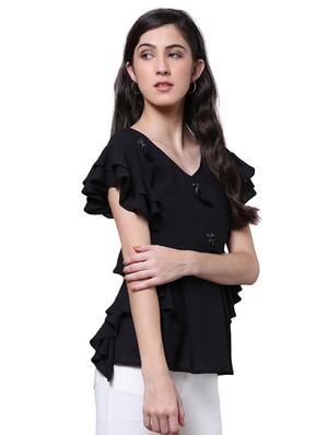 ruffle detail pleated embellished top - 15756911 - Standard Image - 2