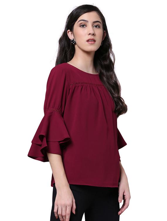 bell sleeved embellished lace insert top - 15756912 - Zoom Image - 2