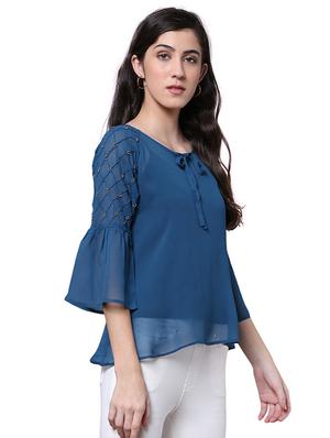 tie-up neck embellished sheer top - 15756914 - Standard Image - 2