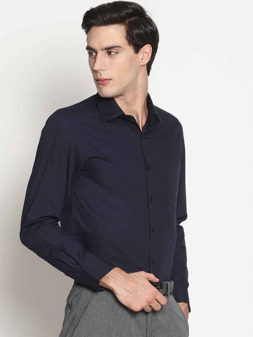 navy blue solid formal shirt - 15757297 - Zoom Image - 2