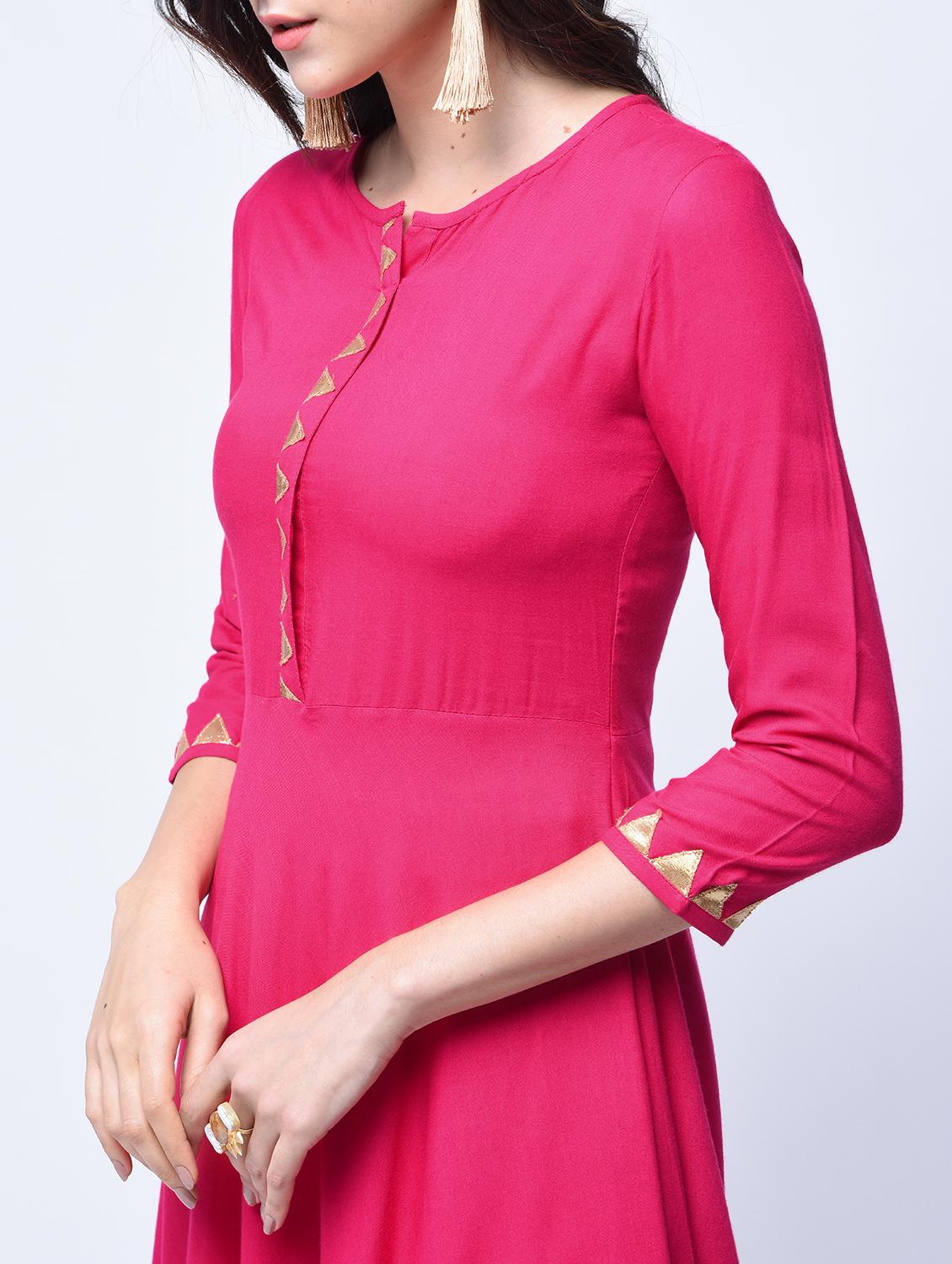 Fuchsia solid cowl kurta - 15758960 - Zoom Image - 2