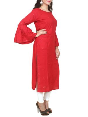 Bell sleeves straight kurta - 15759515 - Standard Image - 2