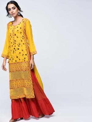 embroidered layered kurta - 15760021 - Standard Image - 2
