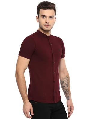 maroon solid casual shirt - 15760160 - Standard Image - 2