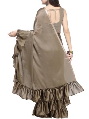 Ruffled border solid saree with blouse - 15763406 - Standard Image - 2